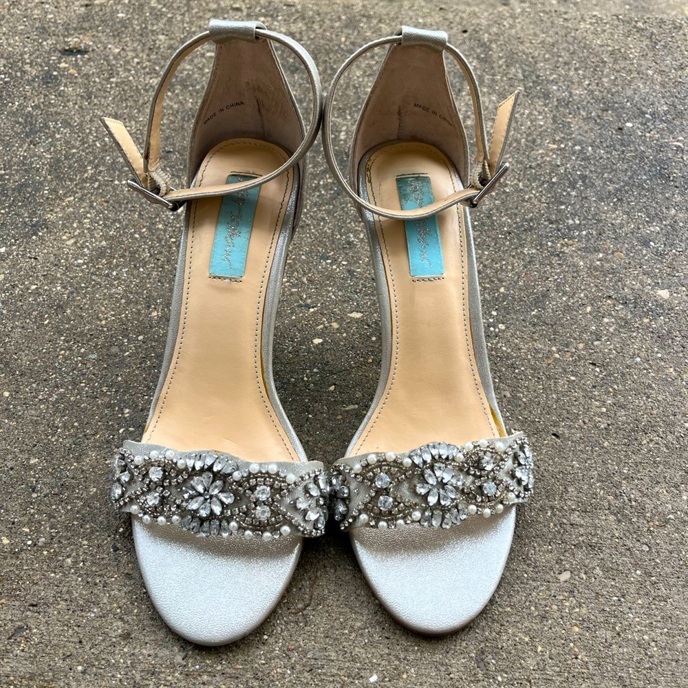 Betsey Johnson silver rhinestone stilettos